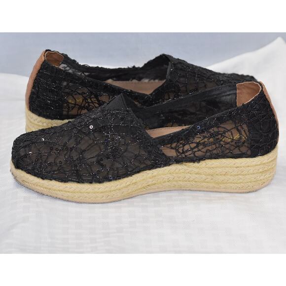JOY & MARIO Mesh Sequin Espadrilles Wedge Heel Platform Shoes Size 7 - Picture 6 of 10